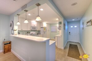 Fridge, microwave, coffee/tea maker, toaster