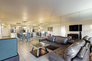 TV, DVD player, stereo