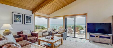 Télévision, cheminée, lecteur de DVD, livres