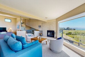 TV, fireplace, DVD player, books