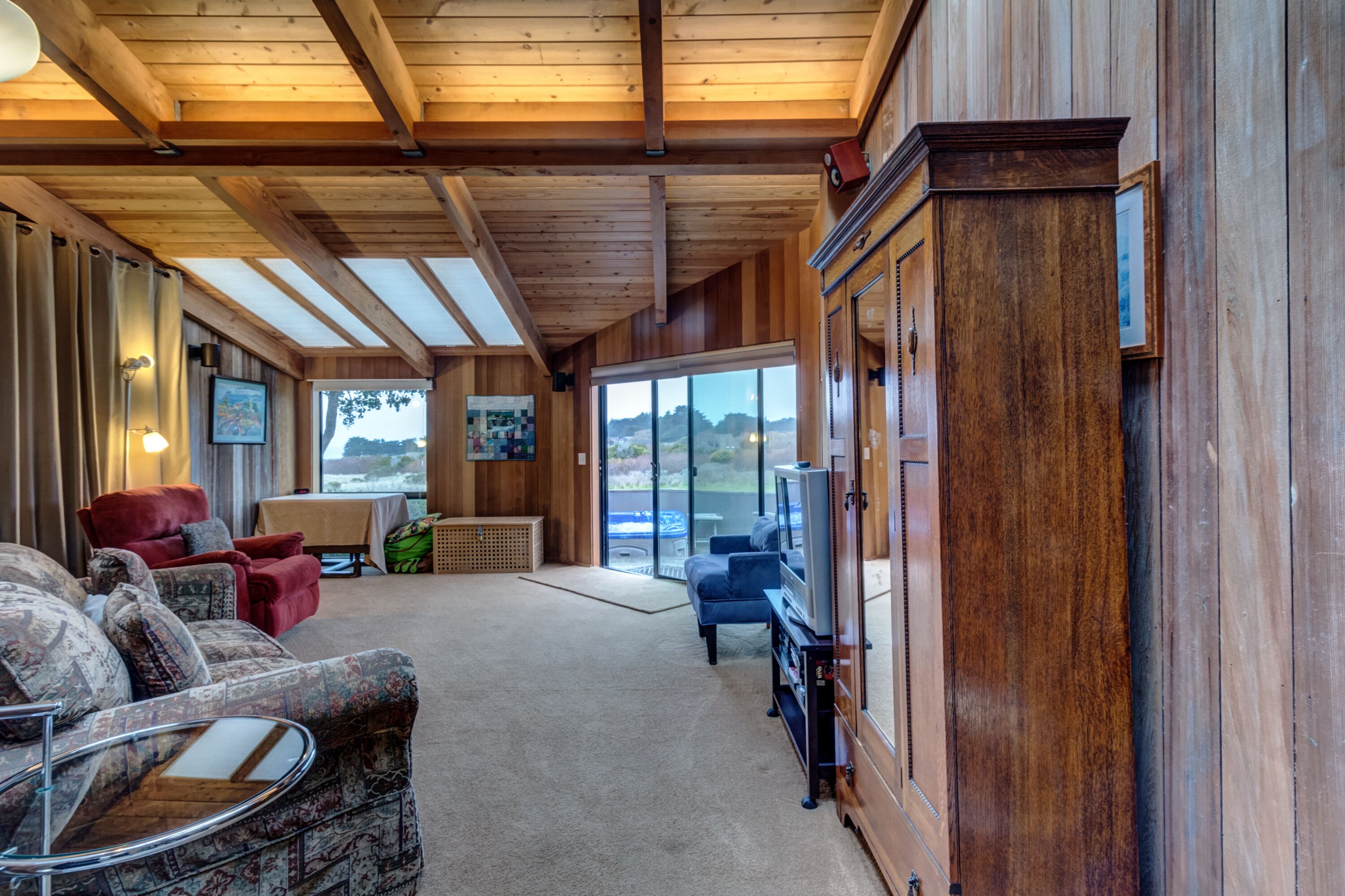 TV, DVD player, books, video library