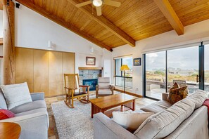 TV, fireplace, DVD player, books