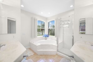 Bathtub, hair dryer, towels - Stylish Waterfront Home | Pool & Private Dock (Marco Island)