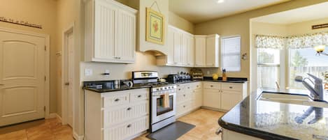 Microwave, stovetop, dishwasher, coffee/tea maker