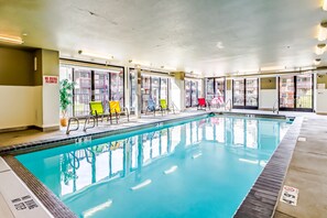 Indoor pool, a heated pool - 2nd-floor condo with heated pool, hot tub, balcony, fireplace, mtn views, & W/D (Chelan)