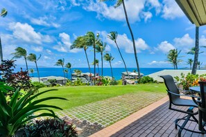 Outdoor dining - Ground-Floor, Ocean-View Haven with Lanai, Tennis, Resort Pool, and Beach Access (Lahaina)