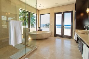 Bathtub, hair dryer, towels