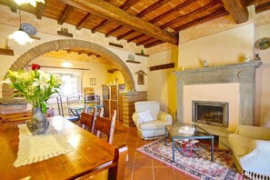 TV, fireplace