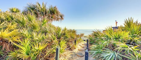 On the beach, beach umbrellas