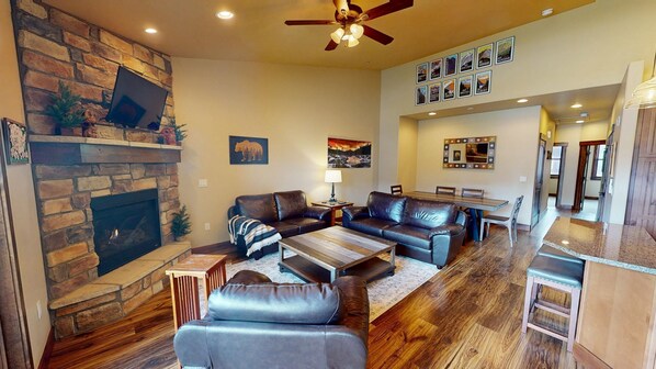 TV, fireplace