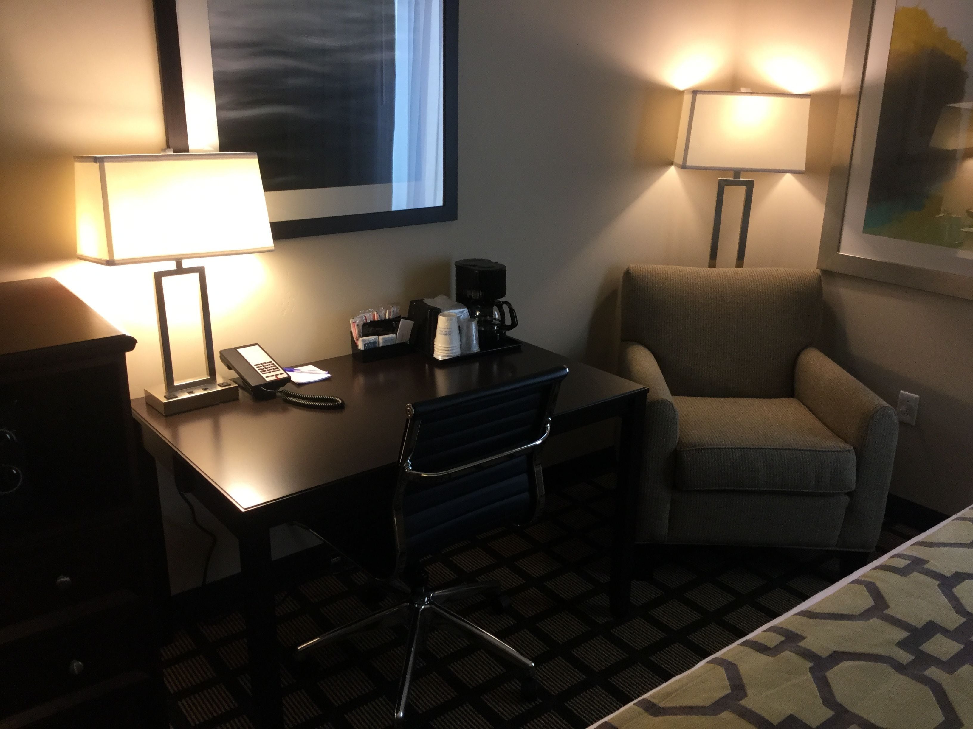 desk, blackout curtains, iron/ironing board, free cots/infant beds