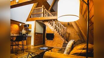 Smart TV, chimenea, reproductor de DVD y libros