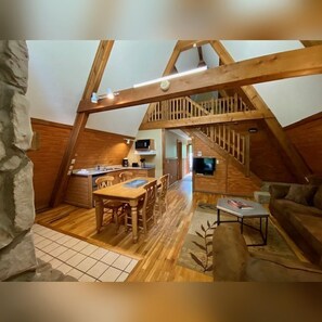 Smart TV, fireplace, DVD player