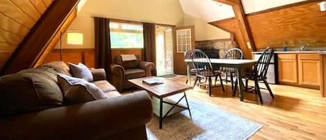 Smart TV, fireplace, DVD player
