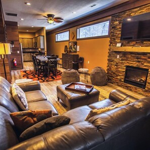 Smart TV, fireplace, DVD player