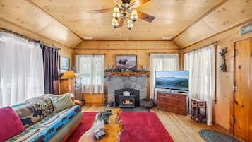 Smart-tv, eldstad och dvd-spelare