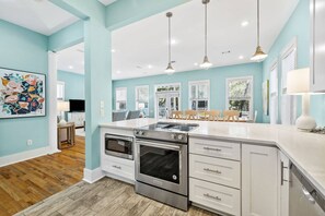 Fridge, microwave, dishwasher, coffee/tea maker