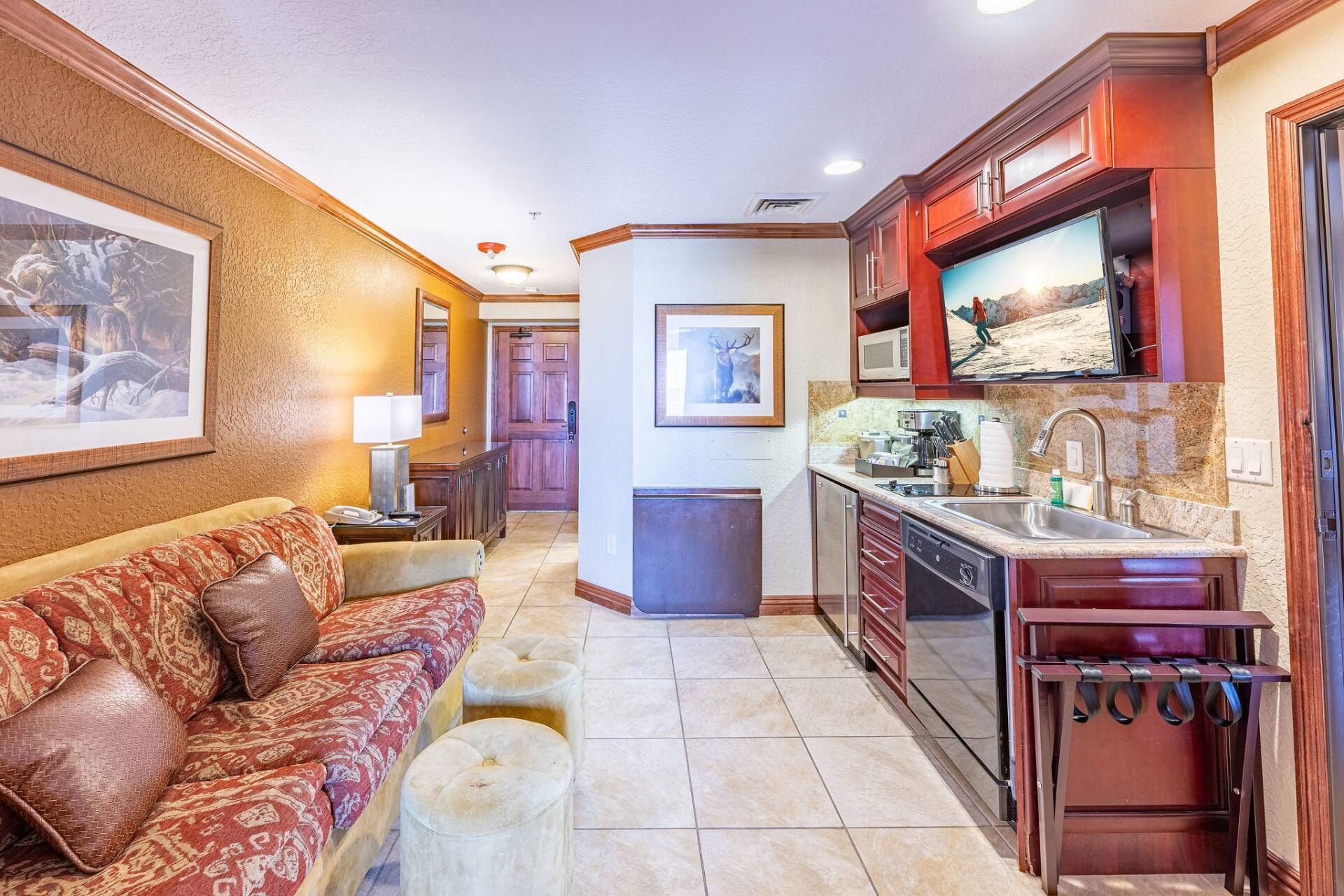 TV, fireplace, video games, DVD player