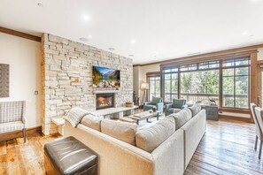 Smart TV, chimenea y estéreo 