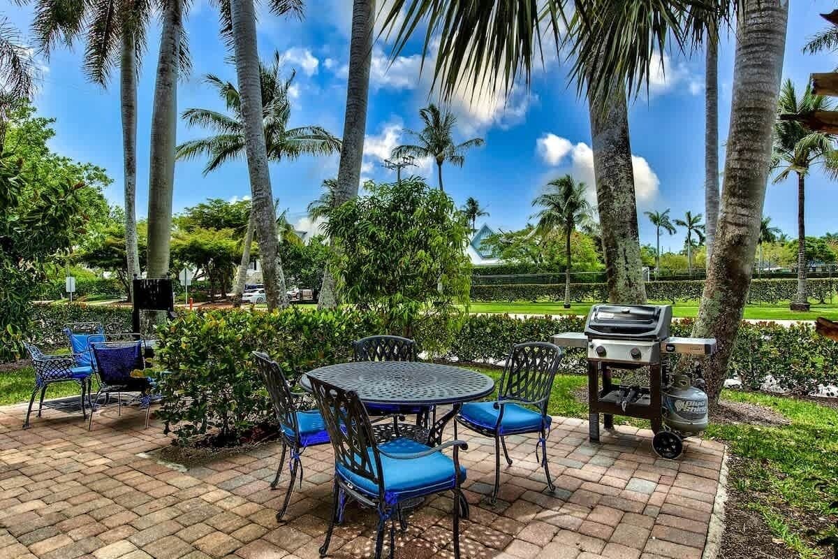 Shared outdoor seating area with BBQ