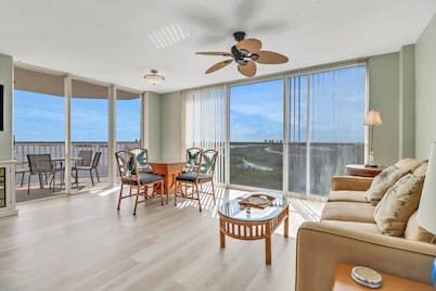 9th Floor Corner Balcony With Estero Bay Sunrise Views | Remodeled Kitchen | Resort Pool & Hot Tub