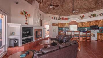 TV, fireplace, DVD player, stereo