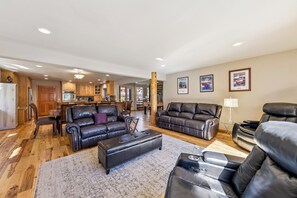 Smart TV, fireplace, DVD player, foosball