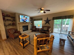 TV, fireplace, table football, ping pong