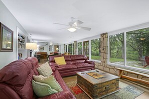 TV, fireplace, table football