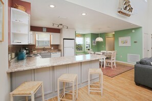 Fridge, microwave, oven, dishwasher