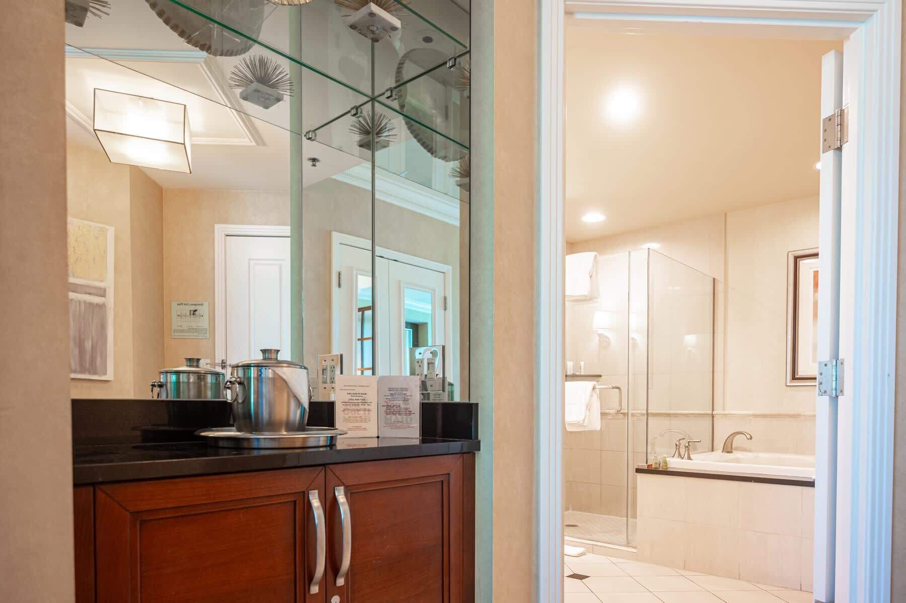 Bathtub, hair dryer, towels