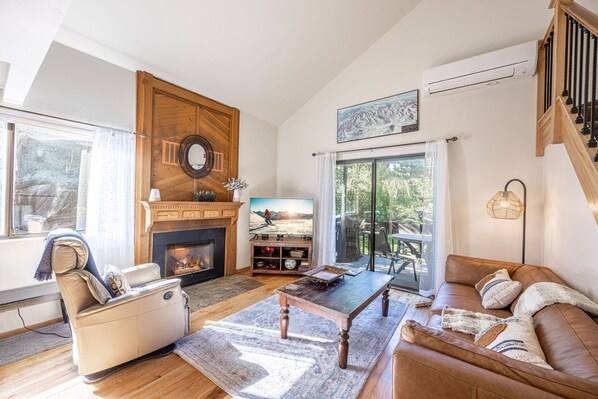 Flat-screen TV, fireplace, DVD player