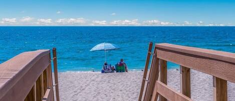 On the beach, beach umbrellas