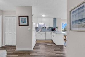 Fridge, microwave, dishwasher, coffee/tea maker