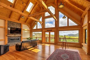 TV, fireplace, DVD player, video library - Naples Cabin w/ Lake Views & Wraparound Deck! (Naples)