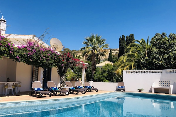 Casa da Figueira's large private pool, terrace and tropical garden.
