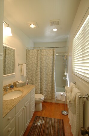 Combined shower/tub, hair dryer, towels - 3119 Yellow House Guest - Almost Oceanfront! (Pacific Grove)