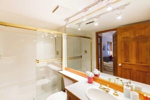 Shower, hair dryer, shampoo