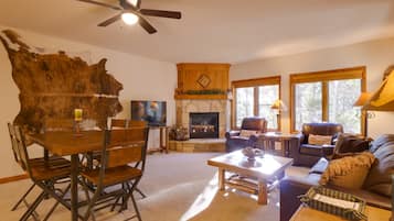 TV, fireplace