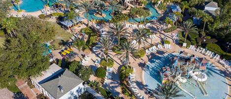 A heated pool, pool loungers