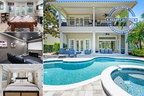 A heated pool, sun loungers