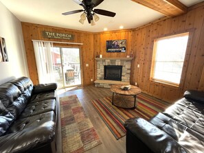 Smart TV, fireplace, table football