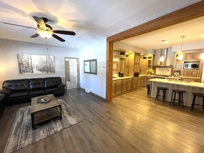 Smart TV, fireplace, table football