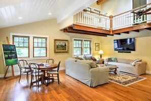 TV, fireplace, video games, DVD player