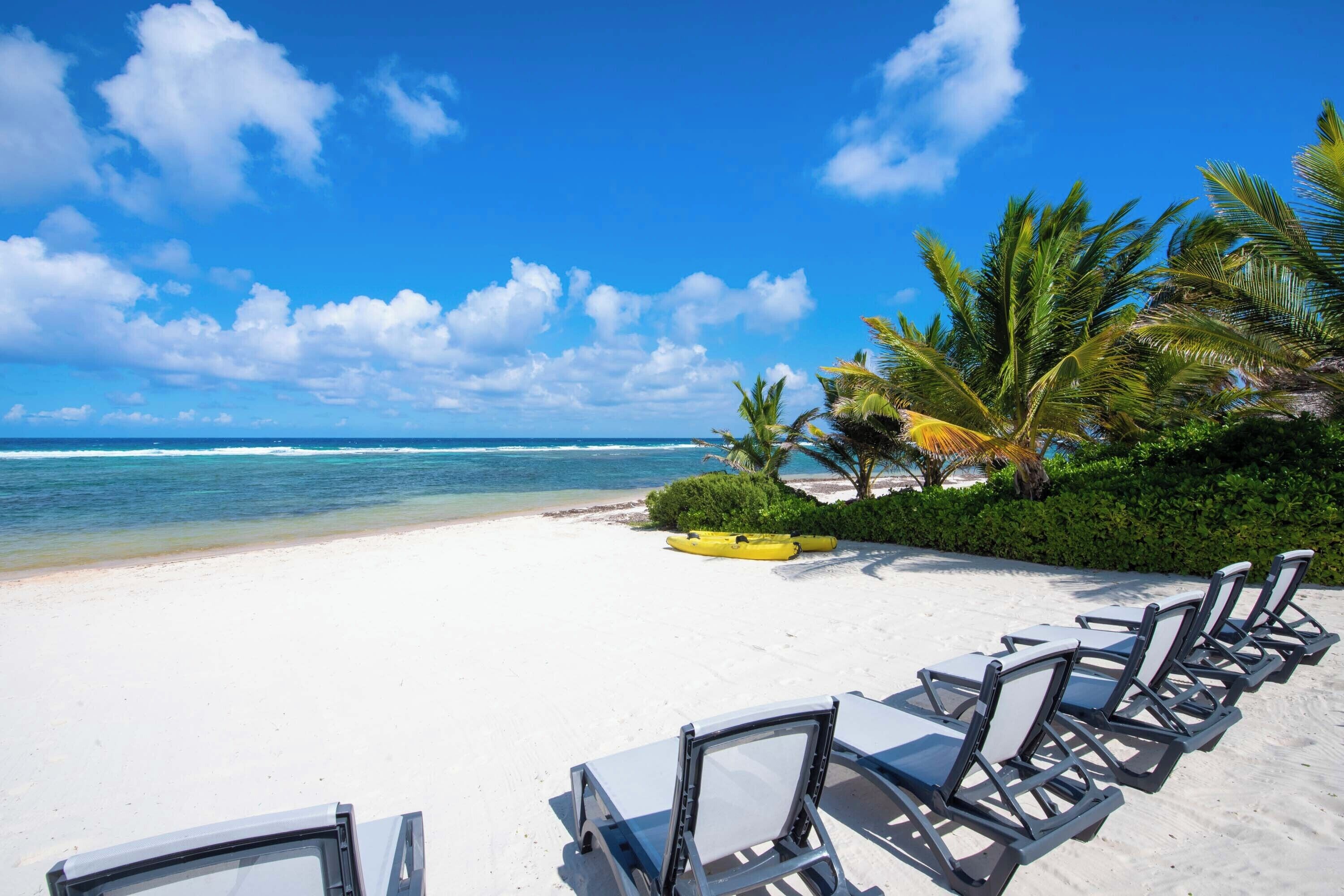 Plage, chaises longues, serviettes de plage