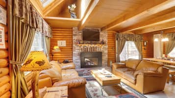 TV, fireplace, DVD player, books