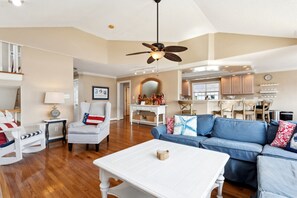 Smart TV, fireplace, DVD player, books