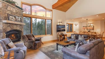 TV, fireplace, table football