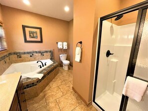 Combined shower/bathtub, hair dryer, towels