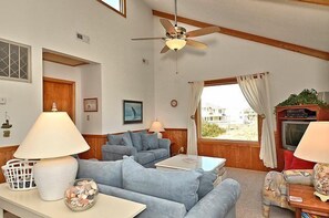 TV, DVD player, video library, stereo